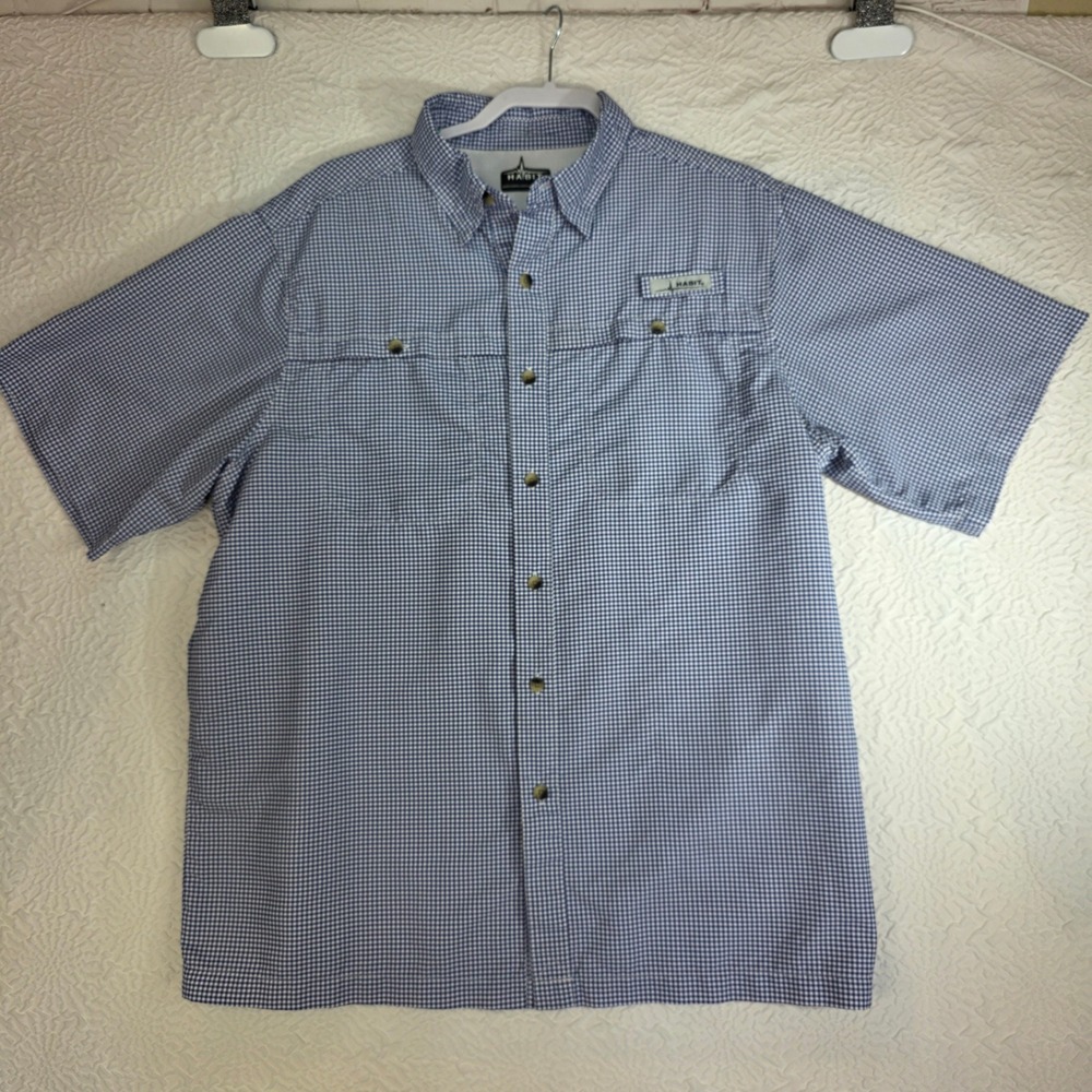 Habit Men Skirr River Short Sleeve Fishing Shirt Blue Gingham 40+ Solar Factor L